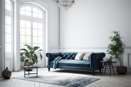 interior with blue sofa 3d illustration  rendering   imageの素材