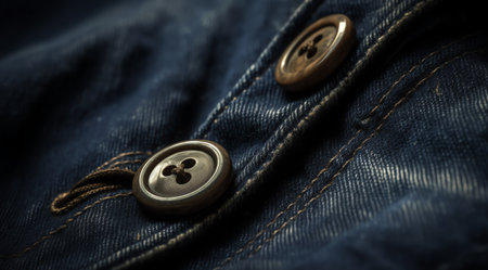 Closeup of a button on blue jeans. Shallow depth of field.の素材