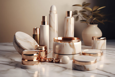 Set of cosmetic productsle table, closeup. Beauty treatmentの素材