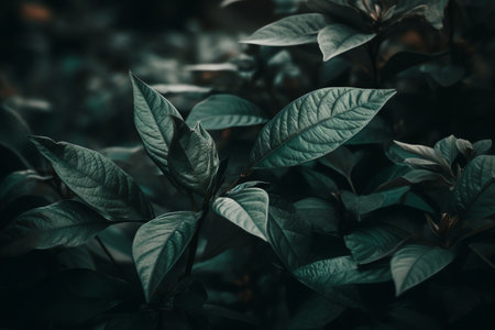 Green leaves background with filter effect retro vintage style and soft focus.の素材