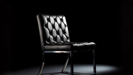 Luxury black leather armchair isolated on a black background.の素材