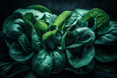 Fresh green salad on dark background. Selective focus. Toned.の素材
