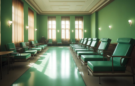 Interior of a conference room with green chairs. 3D renderingの素材