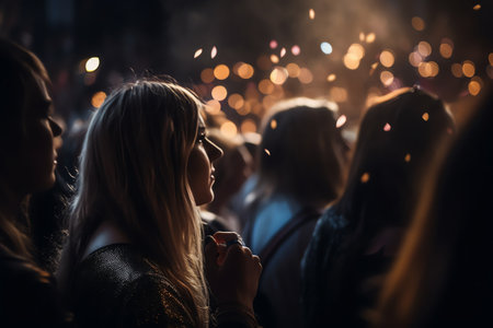 Crowd of people at the concert on the street at night.の素材