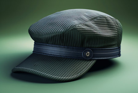 Military cap with a visor on a green background. 3d renderingの素材