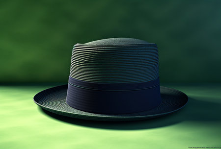 Black hat on a green background. 3d rendering, 3d illustration.の素材