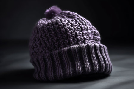 Woolen hat with pompon on a dark background close-upの素材