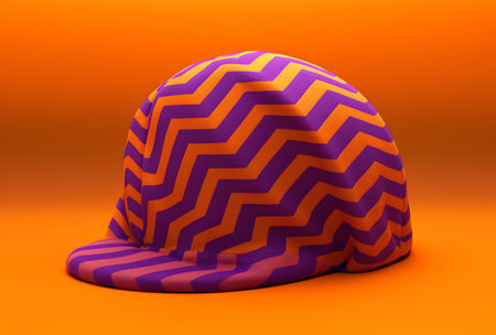 3d rendering of a hat with a pattern on an orange backgroundの素材