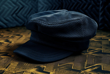 closeup of a blue cap on a dark background. Toned.の素材