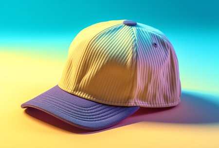 Baseball cap on a blue background. 3d render illustration.の素材