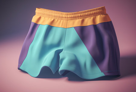 Blue and yellow men's shorts on a pink background. 3d renderingの素材