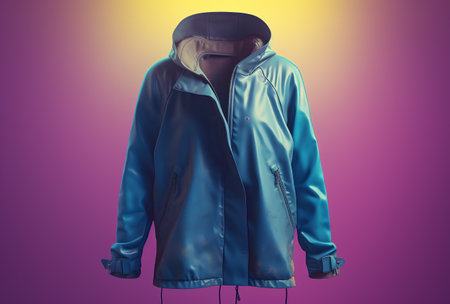 Men's winter jacket with hood on a purple background. 3d renderingの素材