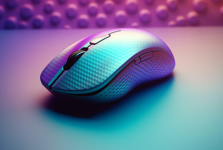 Computer mouse on a colorful background. 3d rendering toned imageの素材