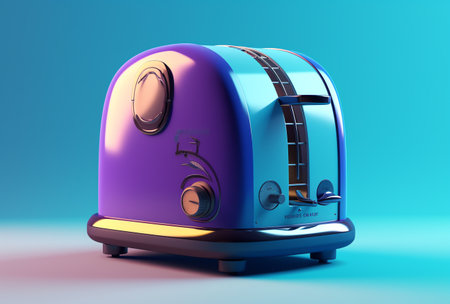 3d illustration of toaster on blue background. 3d renderingの素材