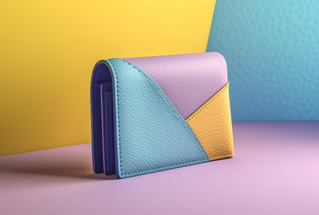 Luxury leather clutch on colorful background. 3d render illustrationの素材