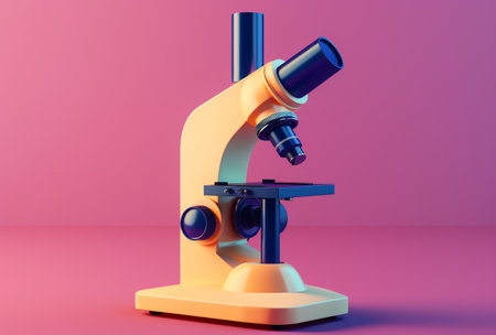Microscope on a pink background. 3d illustration. Minimalism.の素材
