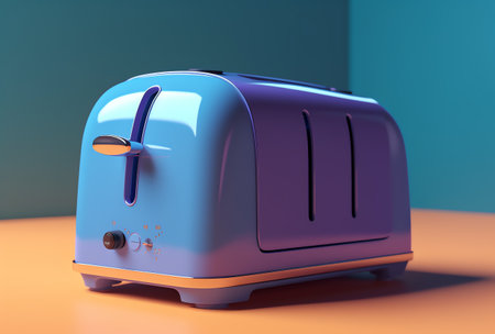 3d illustration of a blue toaster on a blue background.の素材