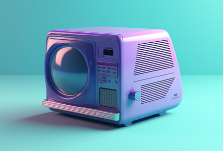 Vintage radio in blue and purple colors. 3D rendering.の素材