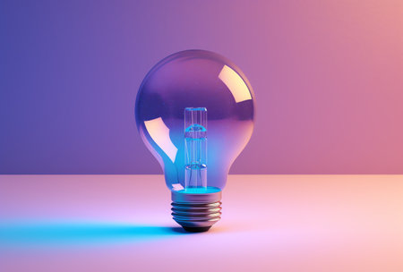 Glowing light bulb on purple and blue background. 3D renderingの素材