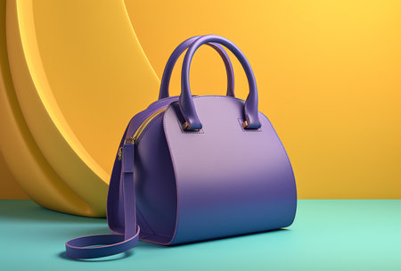 Luxury purple handbag on yellow background. 3d renderingの素材