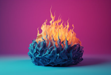 3d rendering of fire ball on pink background. 3d illustration.の素材