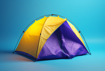 Camping tent on a blue background. 3d rendering mock upの素材