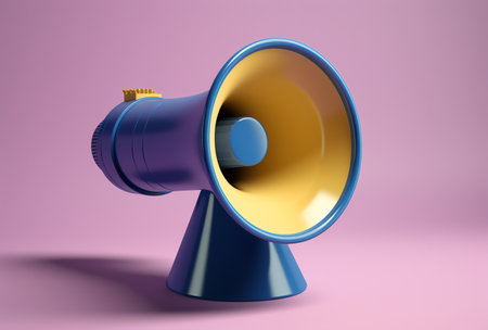 Megaphone on a pink background. 3d rendering and illustration.の素材