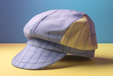 3d rendering of a baseball cap on a yellow and blue backgroundの素材