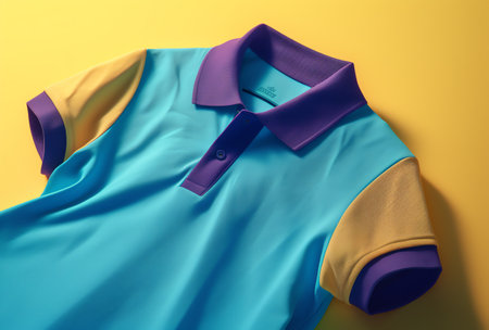 Blue and yellow polo shirt on yellow background, 3d renderの素材