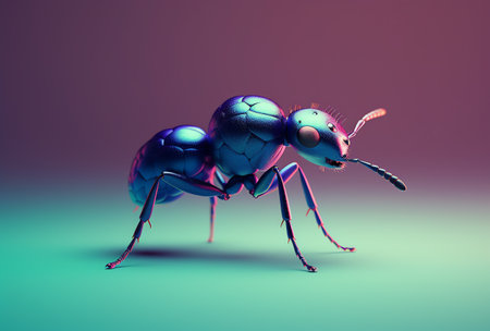 3d rendering of an ant on a colored background with lighting effectの素材