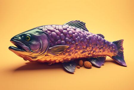 Carp fish on a yellow background. 3d render illustration.の素材