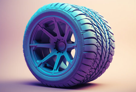 3d rendering of a car tire on a white background with shadowの素材