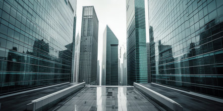 Low angle view of modern skyscrapers in hongkongの素材