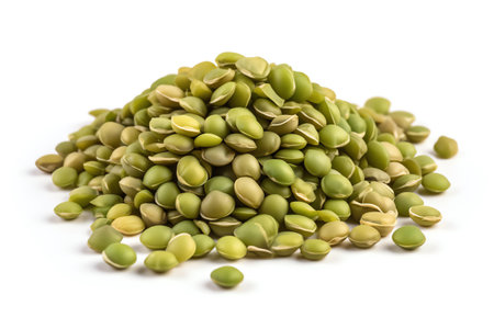 Heap of green lentils isolated on white background close up.の素材