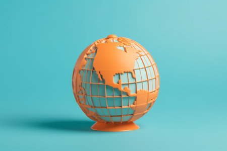 Orange Earth Globe on blue background. 3D Render Illustration.の素材