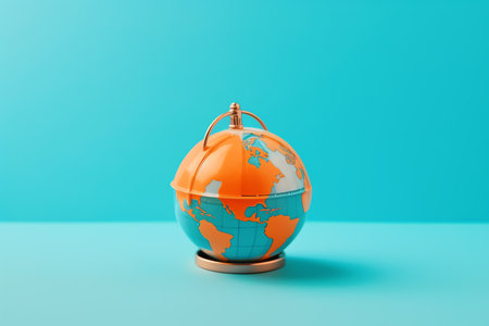 Globe with an alarm clock on blue background. 3d illustrationの素材