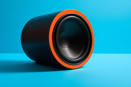 Audio speaker on a blue background. 3d render of speaker.の素材