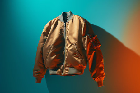 Stylish jacket on blue background. Fashionable concept. 3d renderの素材