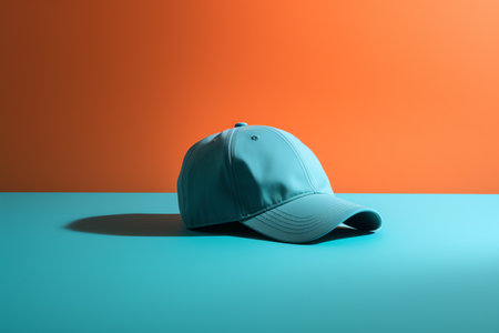 Baseball cap on a blue and orange background. 3d renderingの素材