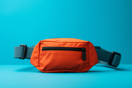 Orange backpack on a blue background. 3d rendering, mock upの素材
