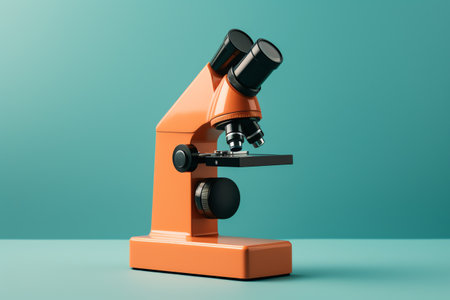 Orange Microscope on a blue background. 3d Rendering.の素材