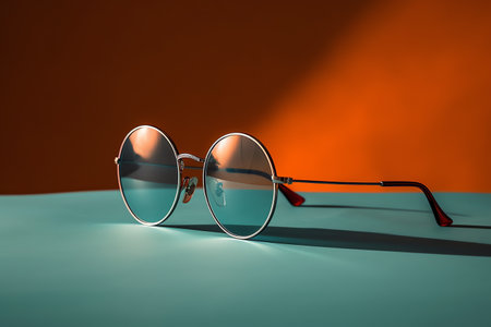 Sunglasses on a blue background with a red light. 3d renderingの素材