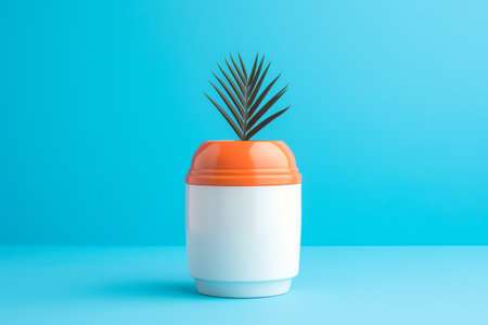Ceramic flower pot on blue background. 3d rendering.の素材