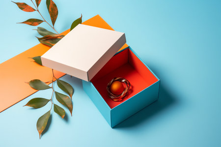 Gift box on blue background with copy space. 3d renderingの素材