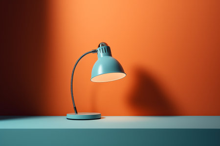 Table lamp on orange wall. Minimalism concept. 3D Renderingの素材