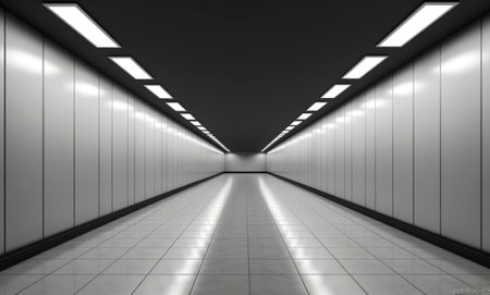 3d render of a corridor in a modern building with white lightの素材