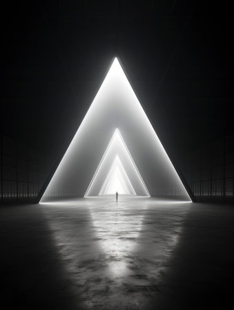 3d rendering of an empty room with neon lights in the middleの素材