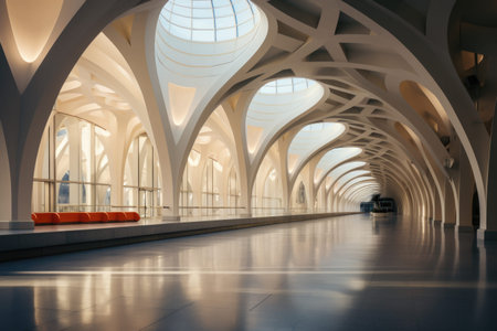 Modern train station with minimalist design elementsの素材