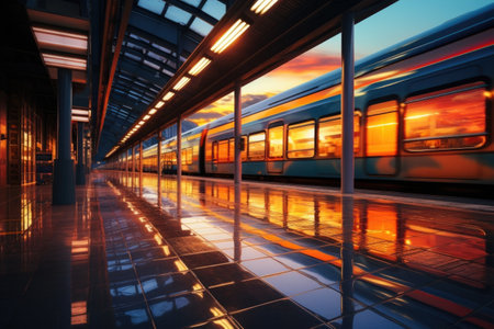 Modern train station with minimalist design elementsの素材