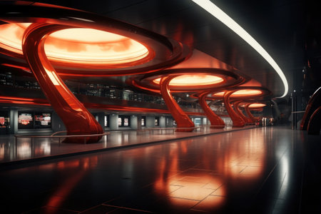 Modern train station with minimalist design elementsの素材